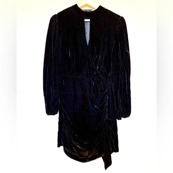 RHODE Womens Zadie Velvet Cut Out Puff Sleeve Mini Dress Black NWT Size 6 - Picture 2 of 12